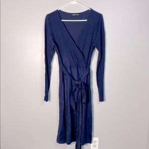 Patty Boutik Elegant Navy Faux Wrap Dress Long sleeve size large